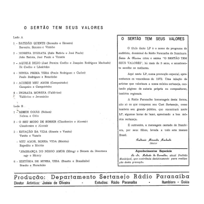 O Sertão Tem Seus Valores 1972