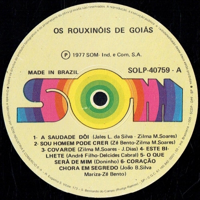 Os Rouxinóis De Goiás (1977) (SOLP 40759)